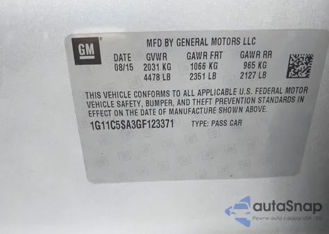 2016 Chevrolet Malibu Limited Lt из США, поврежденный, VIN 1G11C5SA3GF123371